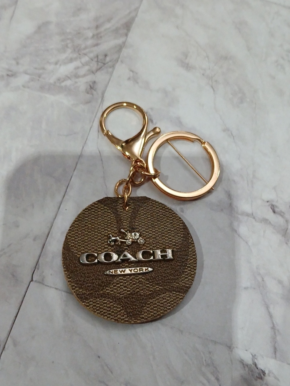 Upcycled Coach Monogram Signature Round Keyring Bag Charm, Made From Damaged Bag